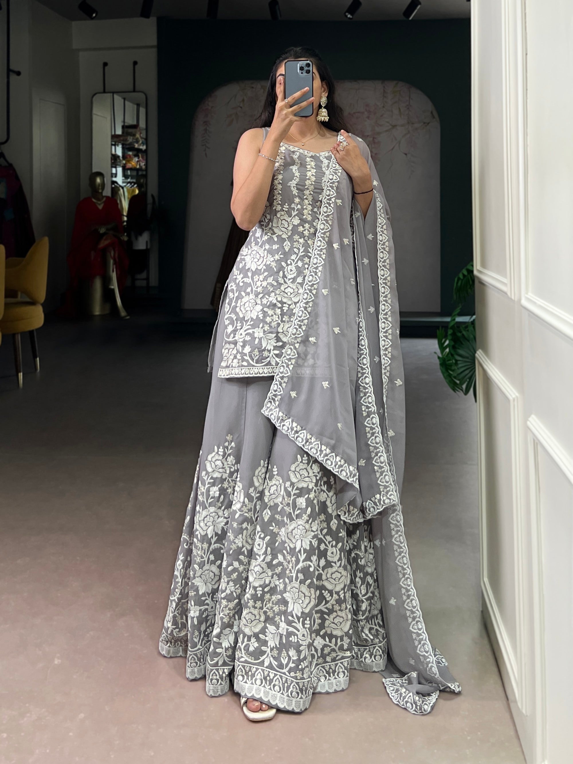 Star Georgette Sequins and Thread Embroidery Kurta Palazzo Set