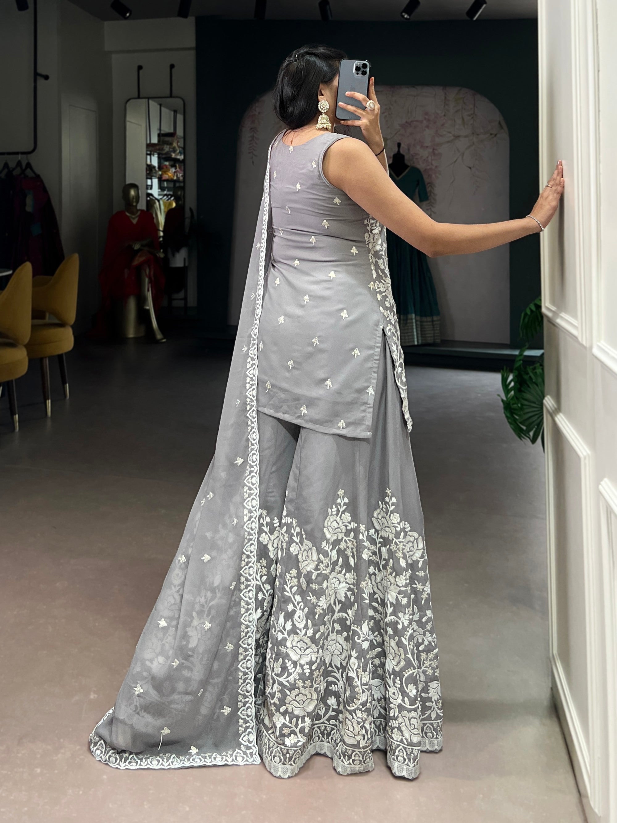 Star Georgette Sequins and Thread Embroidery Kurta Palazzo Set