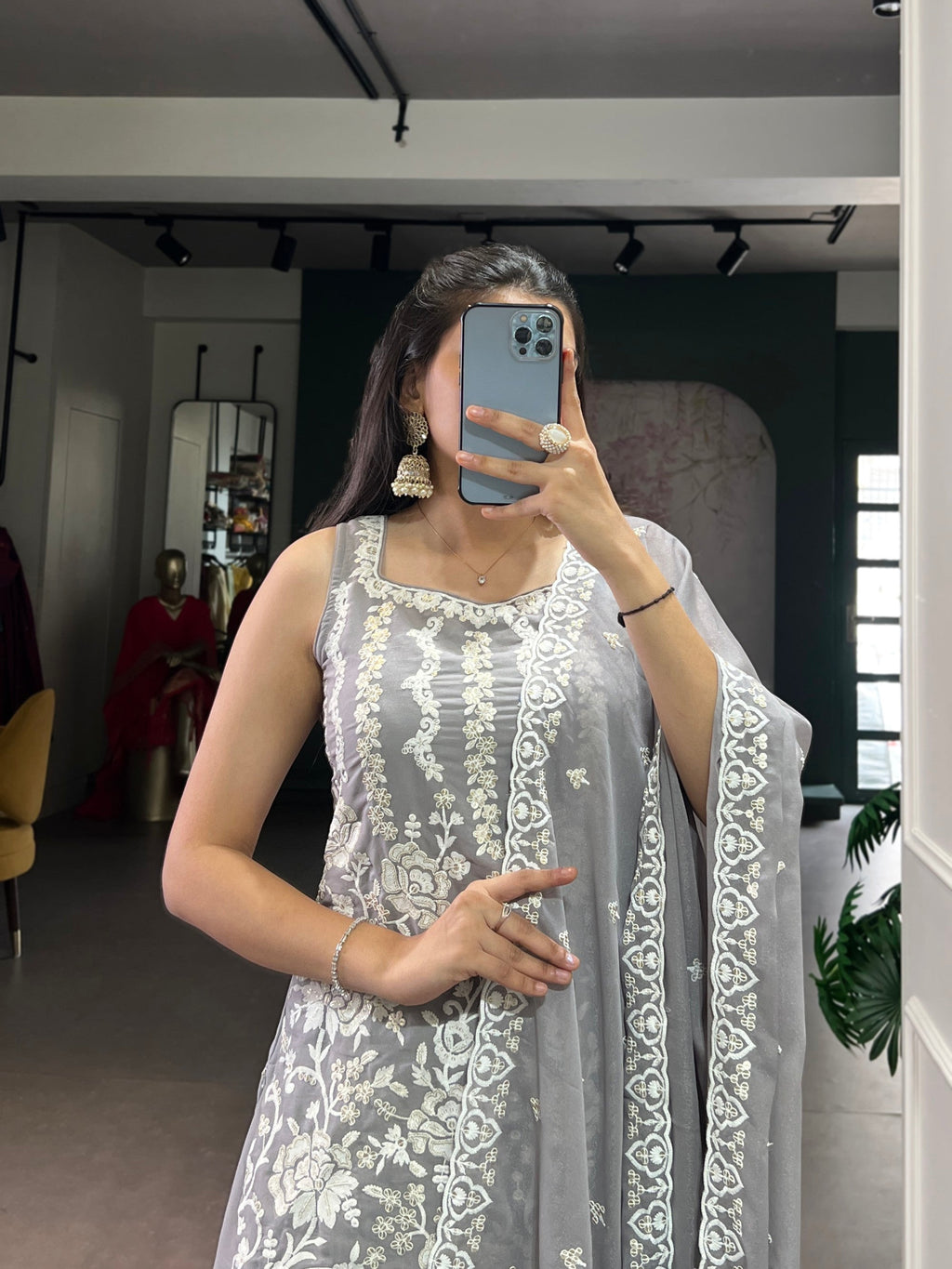 Star Georgette Sequins and Thread Embroidery Kurta Palazzo Set