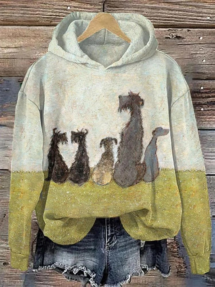Women's Casual Graphic Hoodie Beige Cat Print Pullover Sweatshirt - Image 11