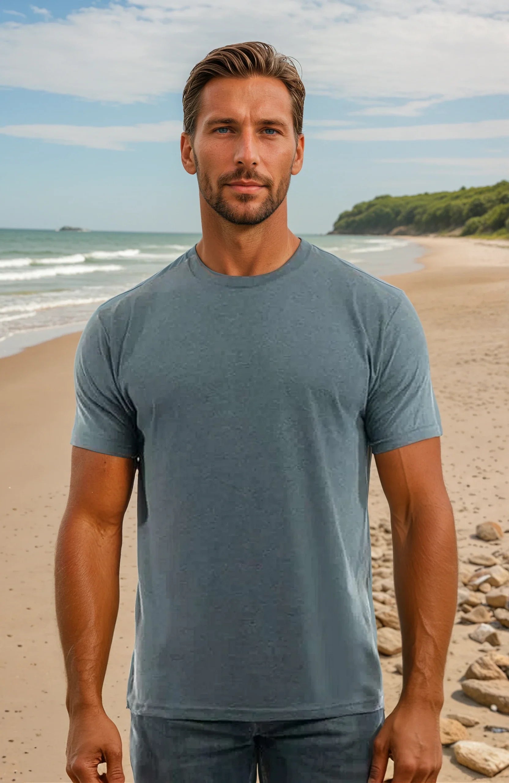 Bi-Blend Crew Neck T-Shirt in Dark Colors Soft Cotton Poly Tee