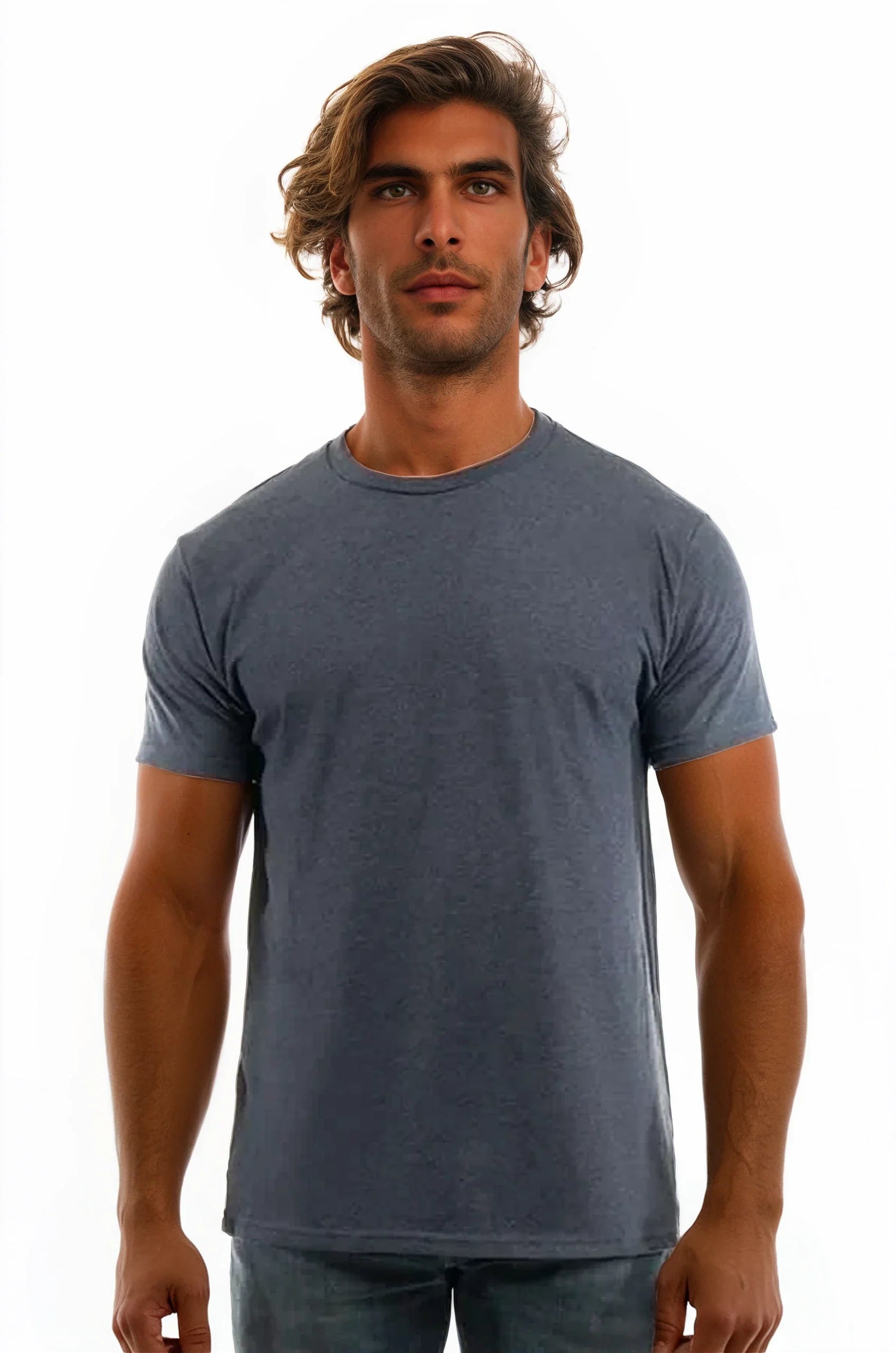 Bi-Blend Crew Neck T-Shirt in Dark Colors Soft Cotton Poly Tee
