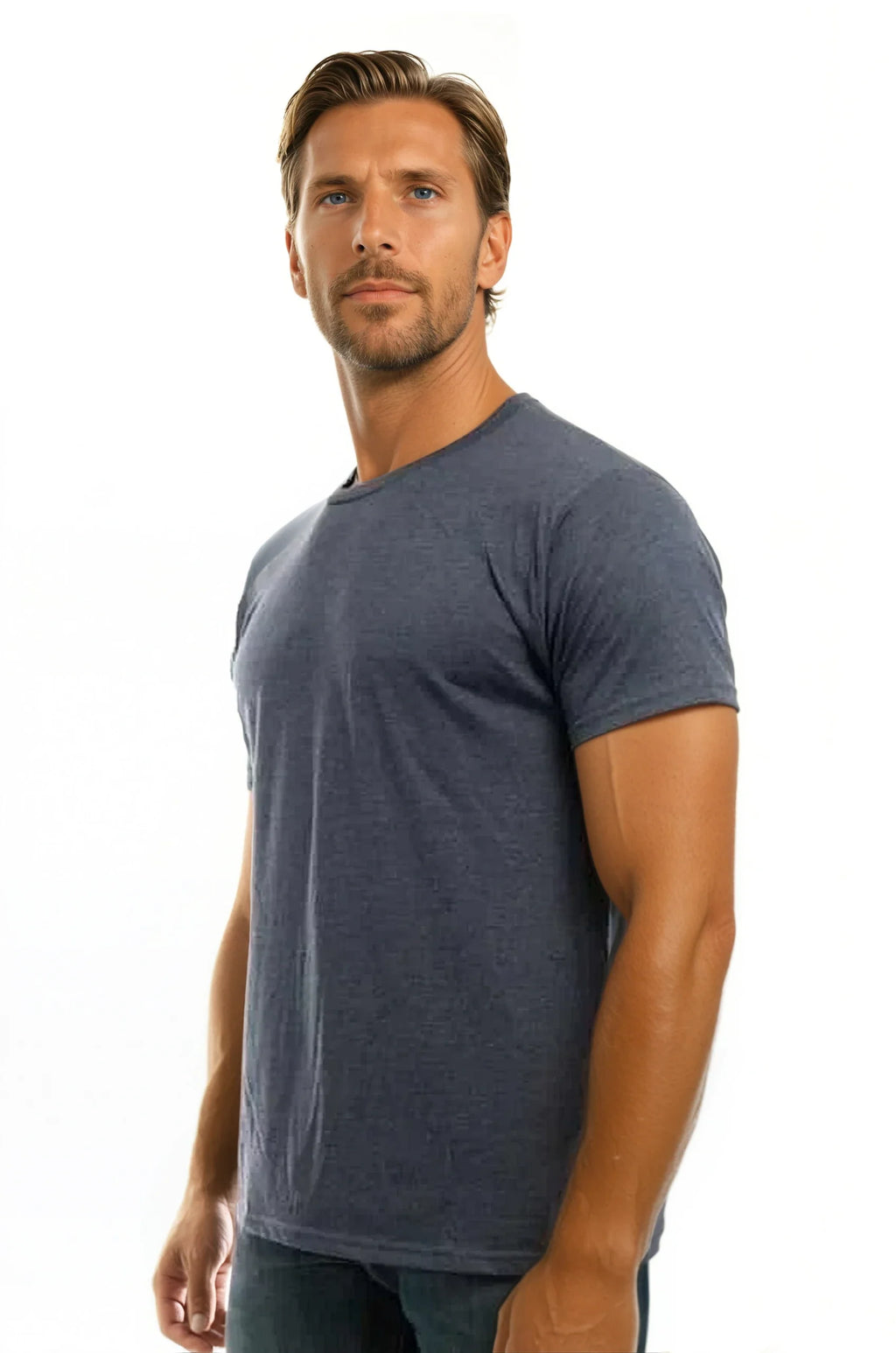 Bi-Blend Crew Neck T-Shirt in Dark Colors Soft Cotton Poly Tee
