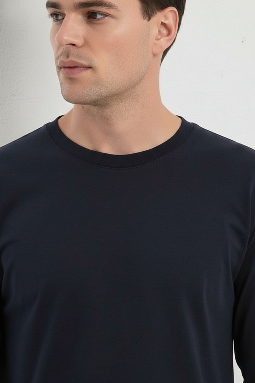 Unisex Long Sleeve Ring-Spun Cotton Crewneck T-Shirt with Cuffs - Image 2