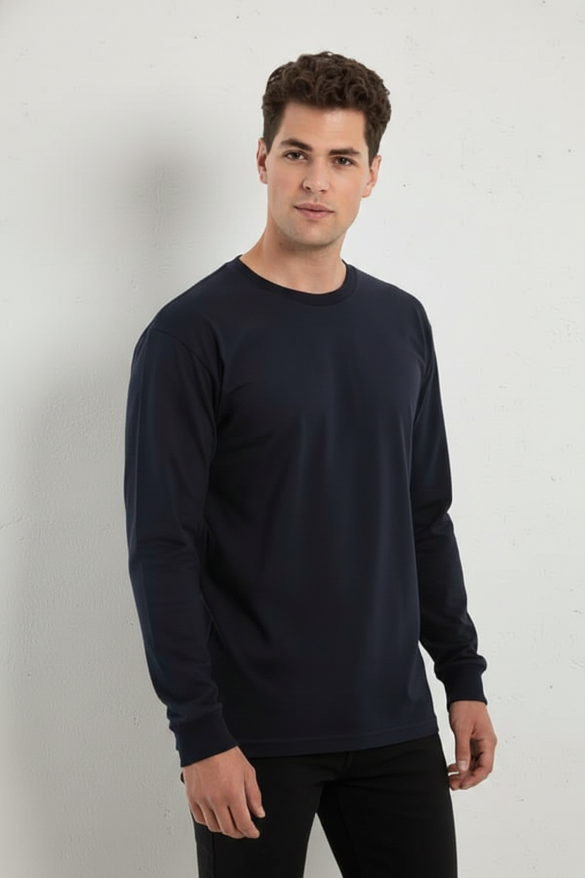 Unisex Long Sleeve Ring-Spun Cotton Crewneck T-Shirt with Cuffs - Image 4