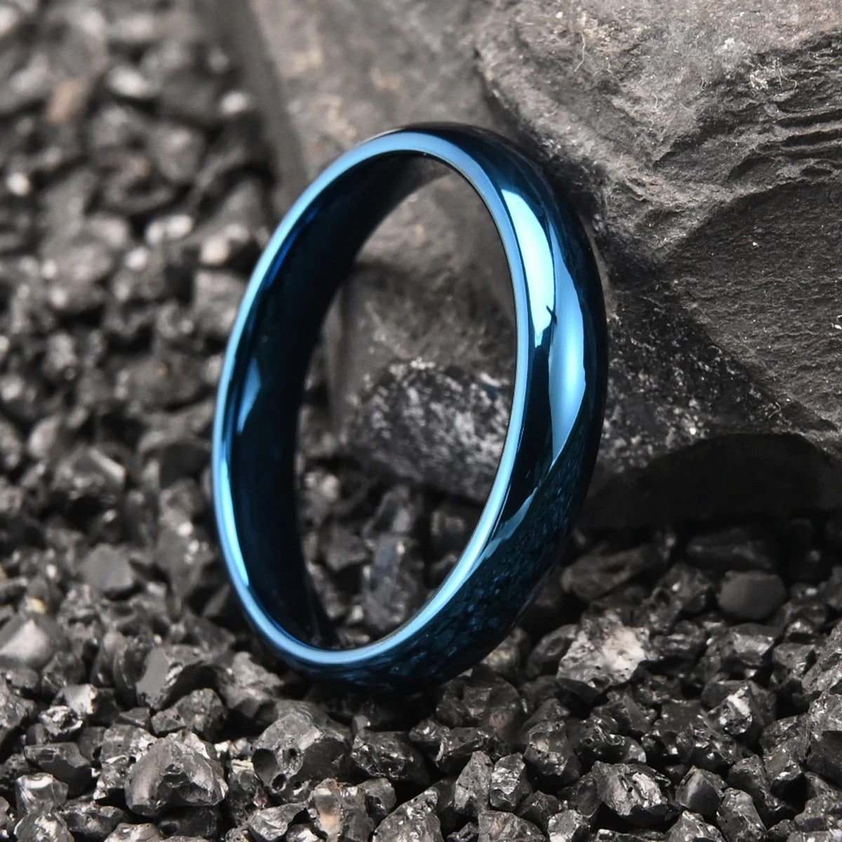 Blue-Plated Tungsten Steel Curved Ring for Men and Women