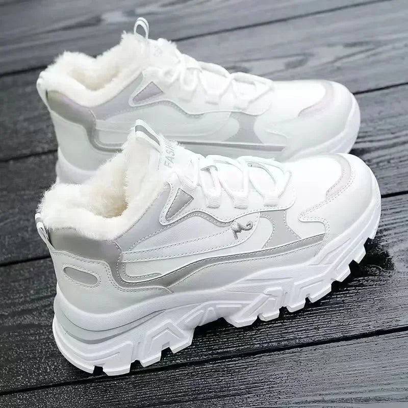 Women's Fleece Lined Chunky High Top Sneakers Cream White - Image 2