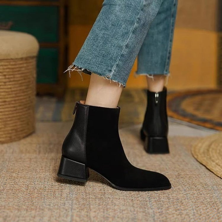 Women’s Suede Mid-Heel Martin Boots – Chic Casual Ankle Boots