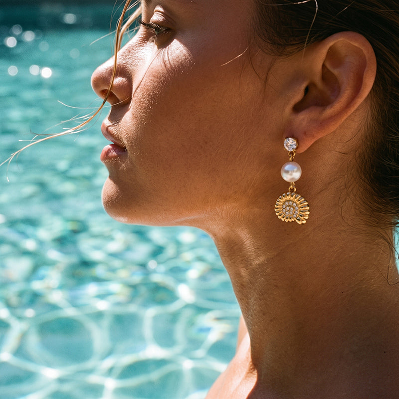 Bohemian Ocean Style High-quality Stainless Steel Seashell Shaped Pearl Earrings