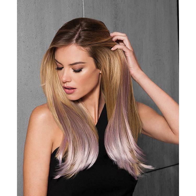 23-inch straight hair extension 6-piece kit in blonde and lavender for a modern and glamorous look.