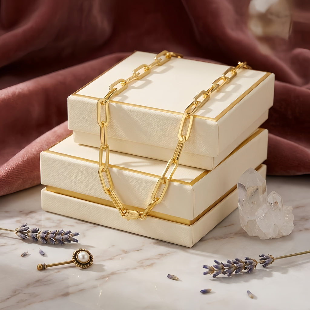 925 Sterling Silver Gold-Plated Sterling  Chunky Paperclip Chain Necklace - Italian Craftsmanship