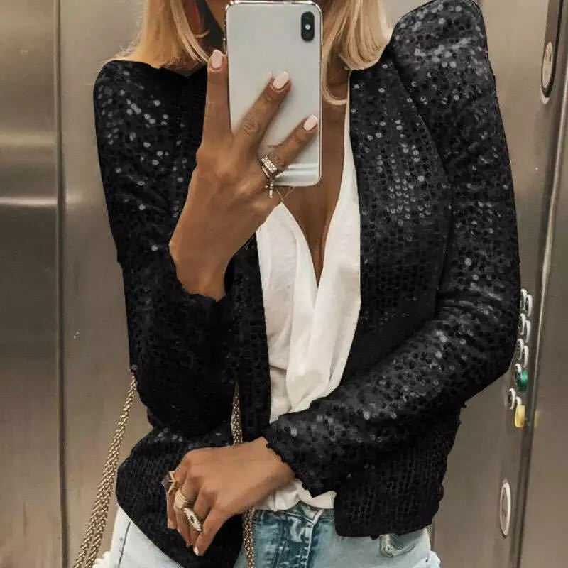 Women's Colorblock Sequin Short Jacket | Casual Glam
