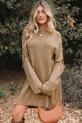 Laylani Drop Shoulder Slouchy Sweater in tan knit fabric with oversized silhouette