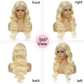 Model wearing a Rio Body Wave Ukrainian human hair front lace wig with natural wave texture.