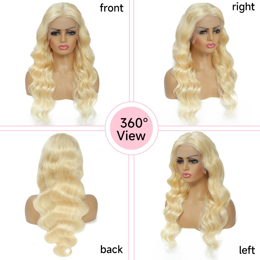 Model wearing a Rio Body Wave Ukrainian human hair front lace wig with natural wave texture.