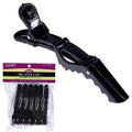 Set of 6 high-gloss black 4-inch hair clips for loc maintenance on a white background.