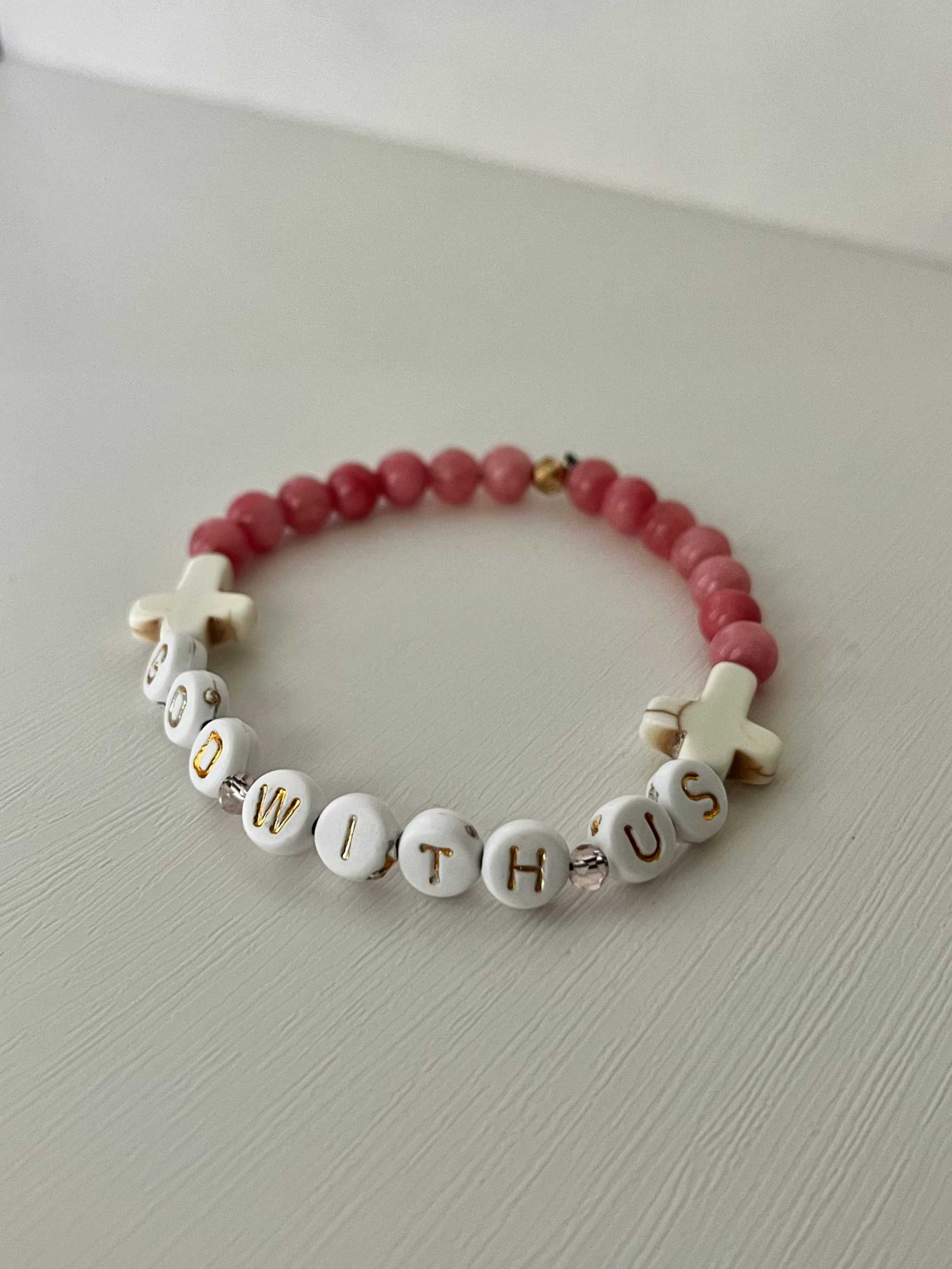 Pink Marble God With Us Bracelet - Faith-Inspired Jewelry