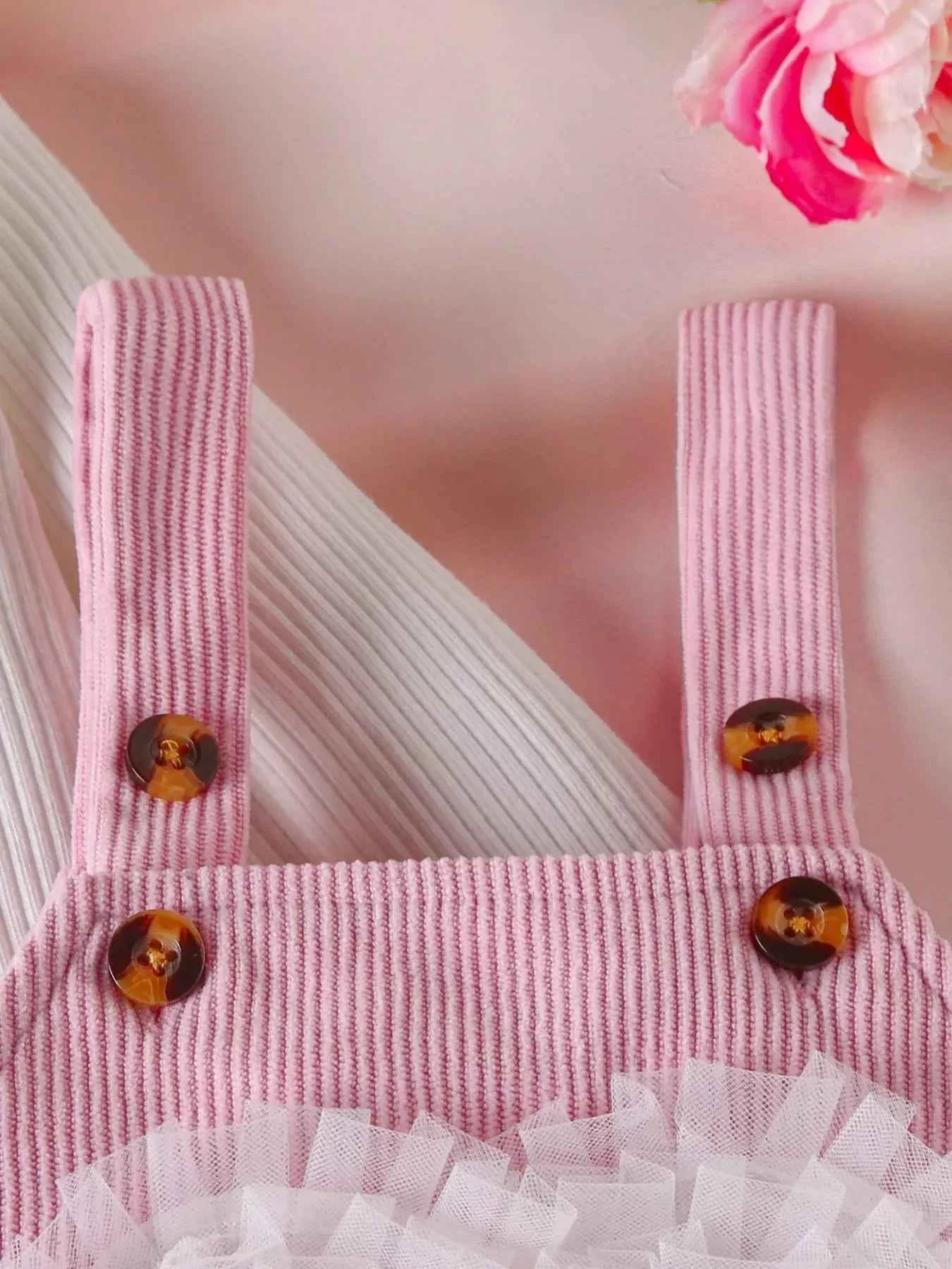 Children's Heart Decor Corduroy Overall Dress & Ribbed Top Set