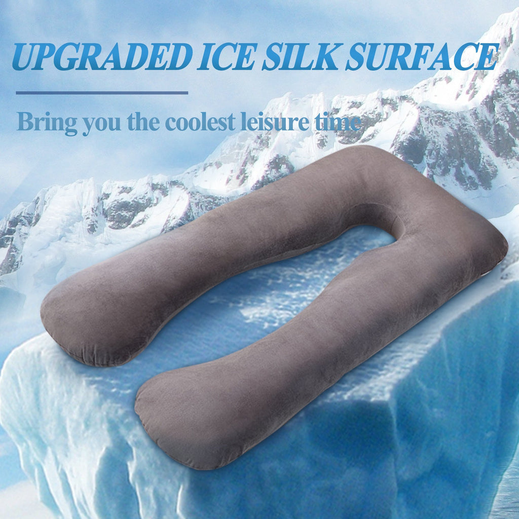 U-Shaped Maternity Pregnancy Pillow with Cooling Ice Silk Cover