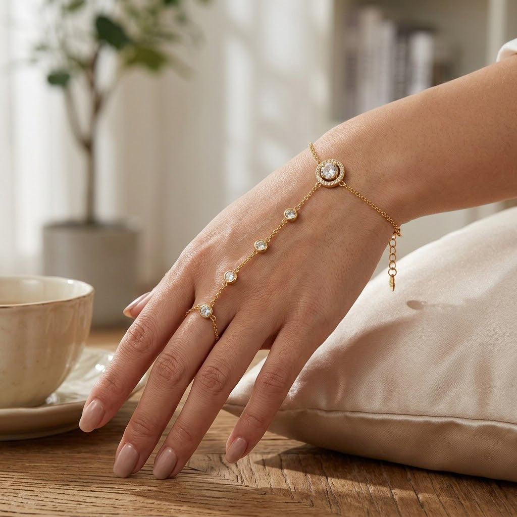 Stainless Steel Zircon Fingerless Bracelet Titanium Steel