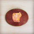 Rope Edge Leather Belt Buckle w/ Orange Regalite Slab 908k