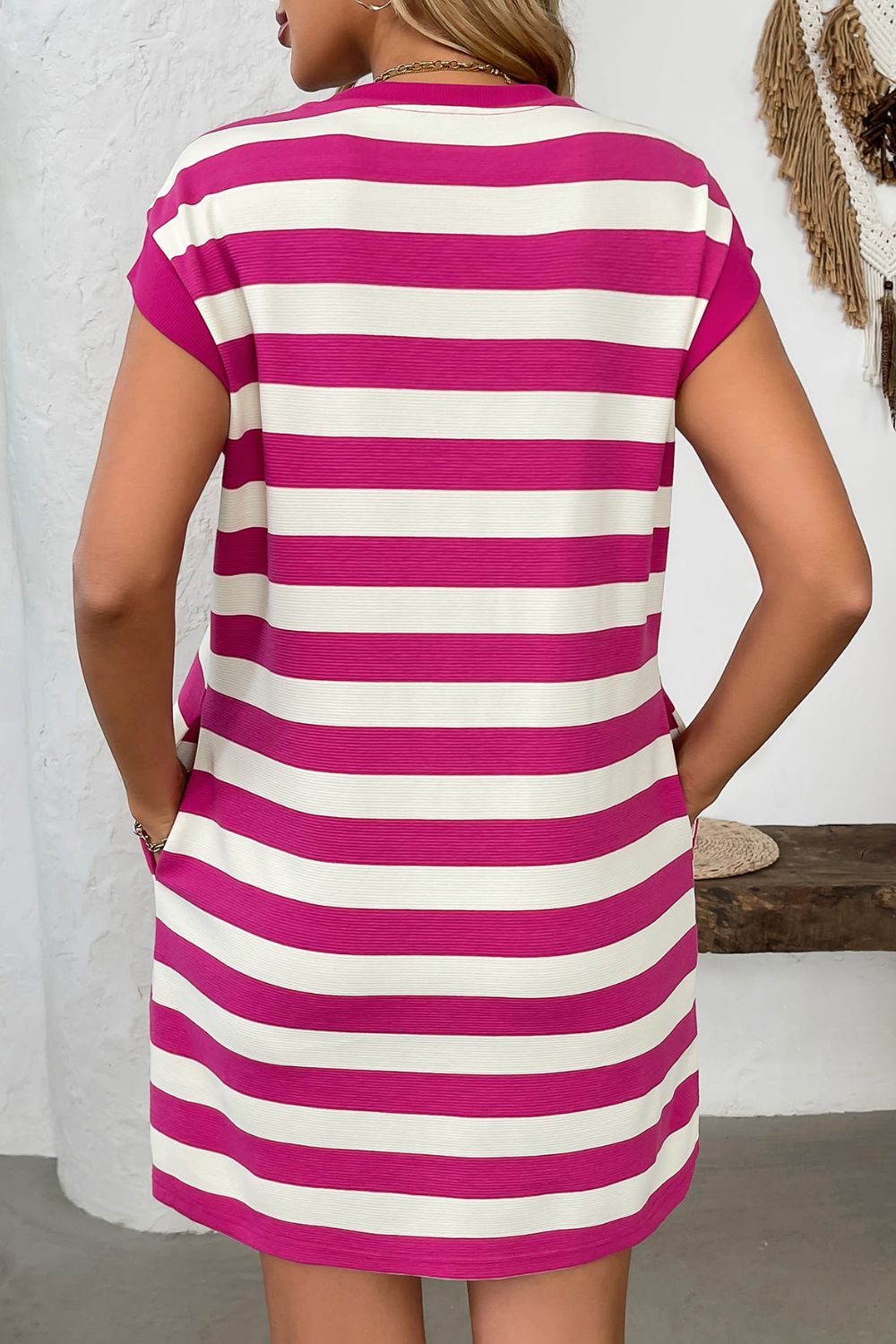 Contrast Striped Short Sleeve Mini Dress Casual Daily Wear