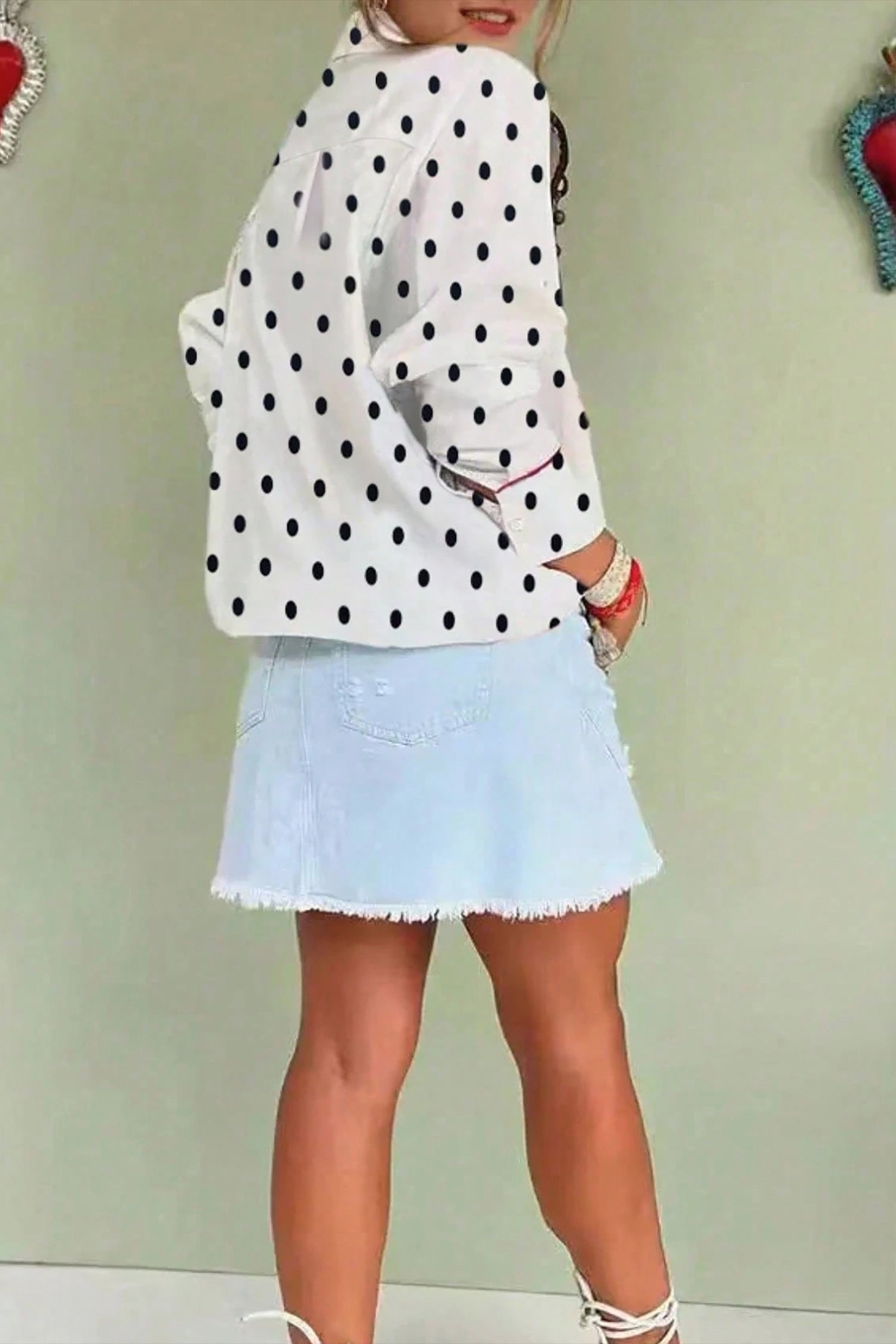 White Polka Dot Contrast Piping Elegant Shirt