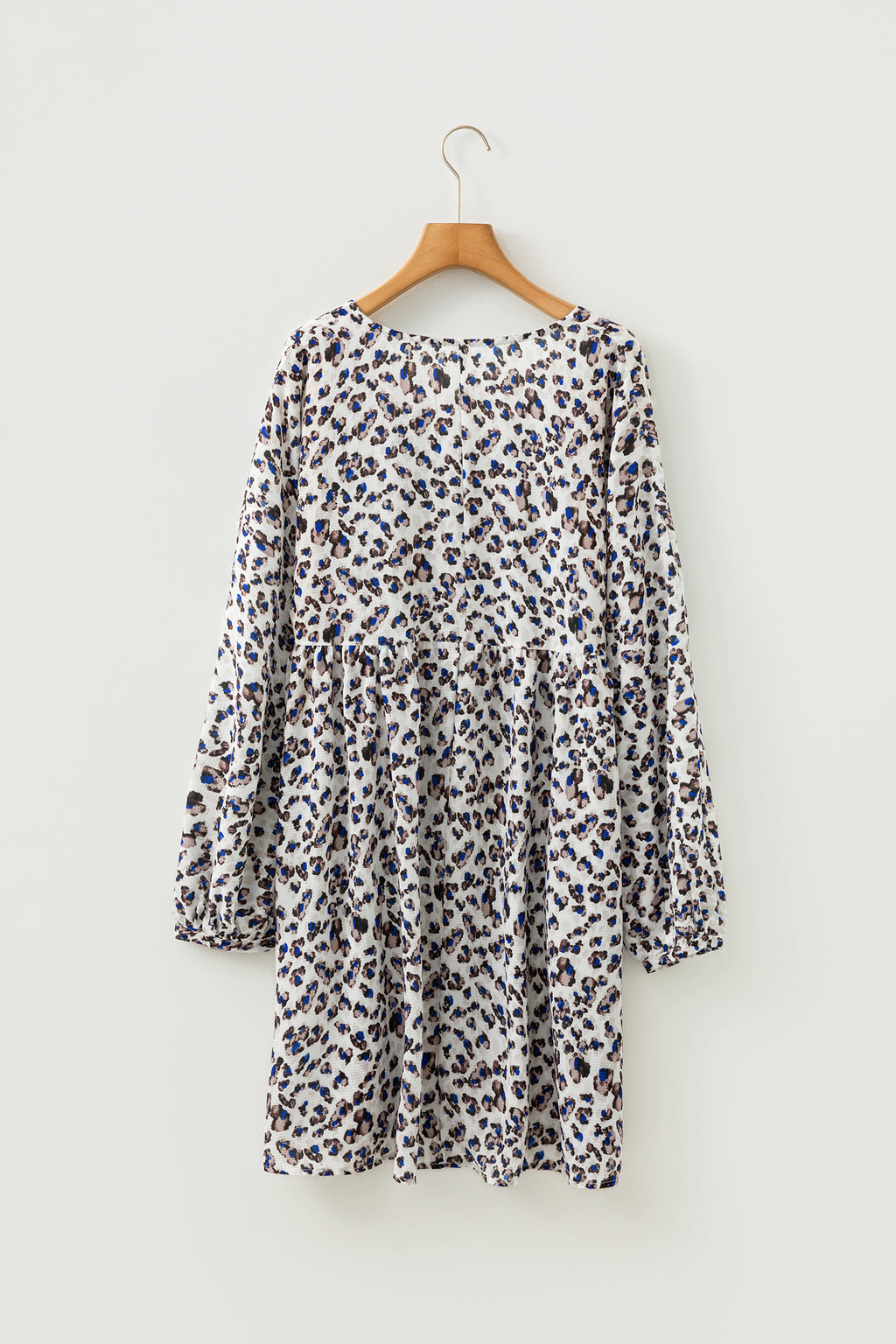 Multicolour Leopard Print V Neck Button Detail Long Sleeve Mini Dress