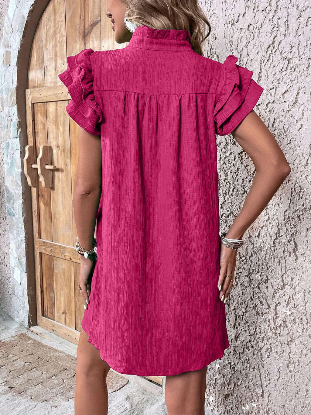 Ruffled Cap Sleeve Mini Dress Flowy Summer Resort Wear