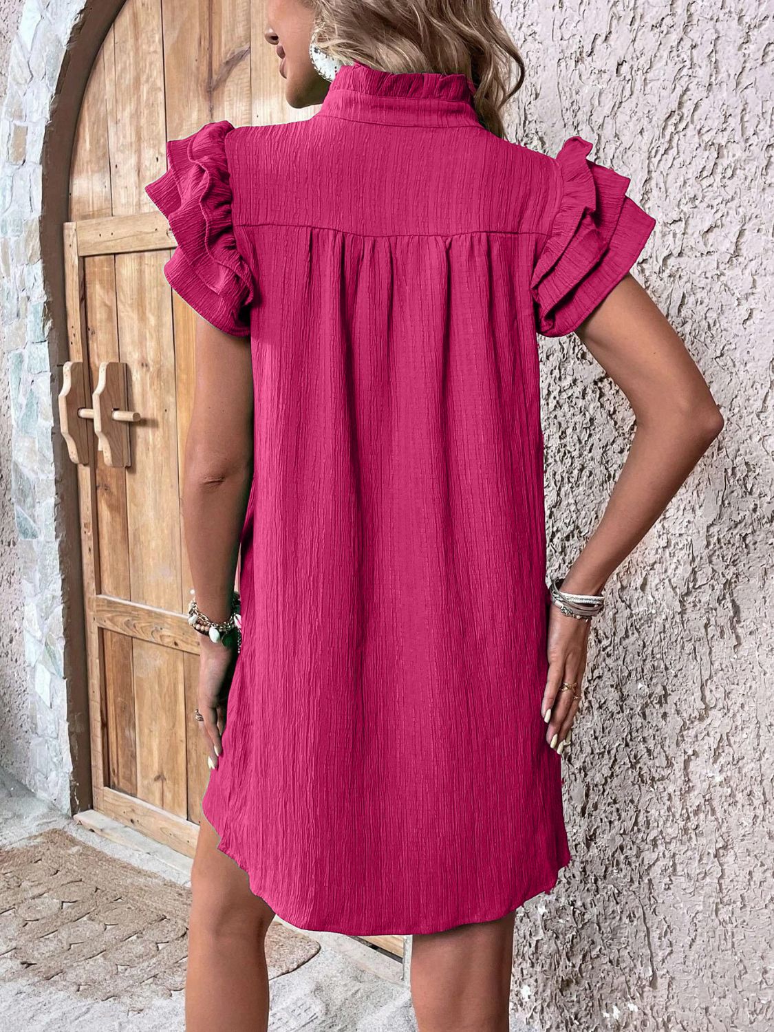 Ruffled Cap Sleeve Mini Dress Flowy Summer Resort Wear