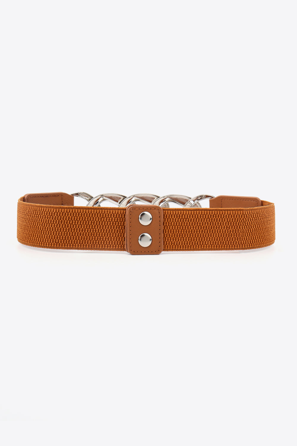 Chain Detail Elastic Belt with Alloy Buckle | PU Leather