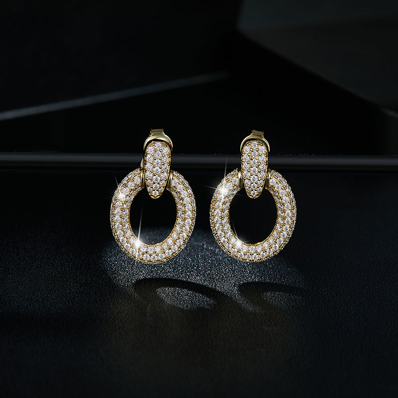 S925 Sterling Silver Gold Plated Moissanite Full Pave Circle Earrings