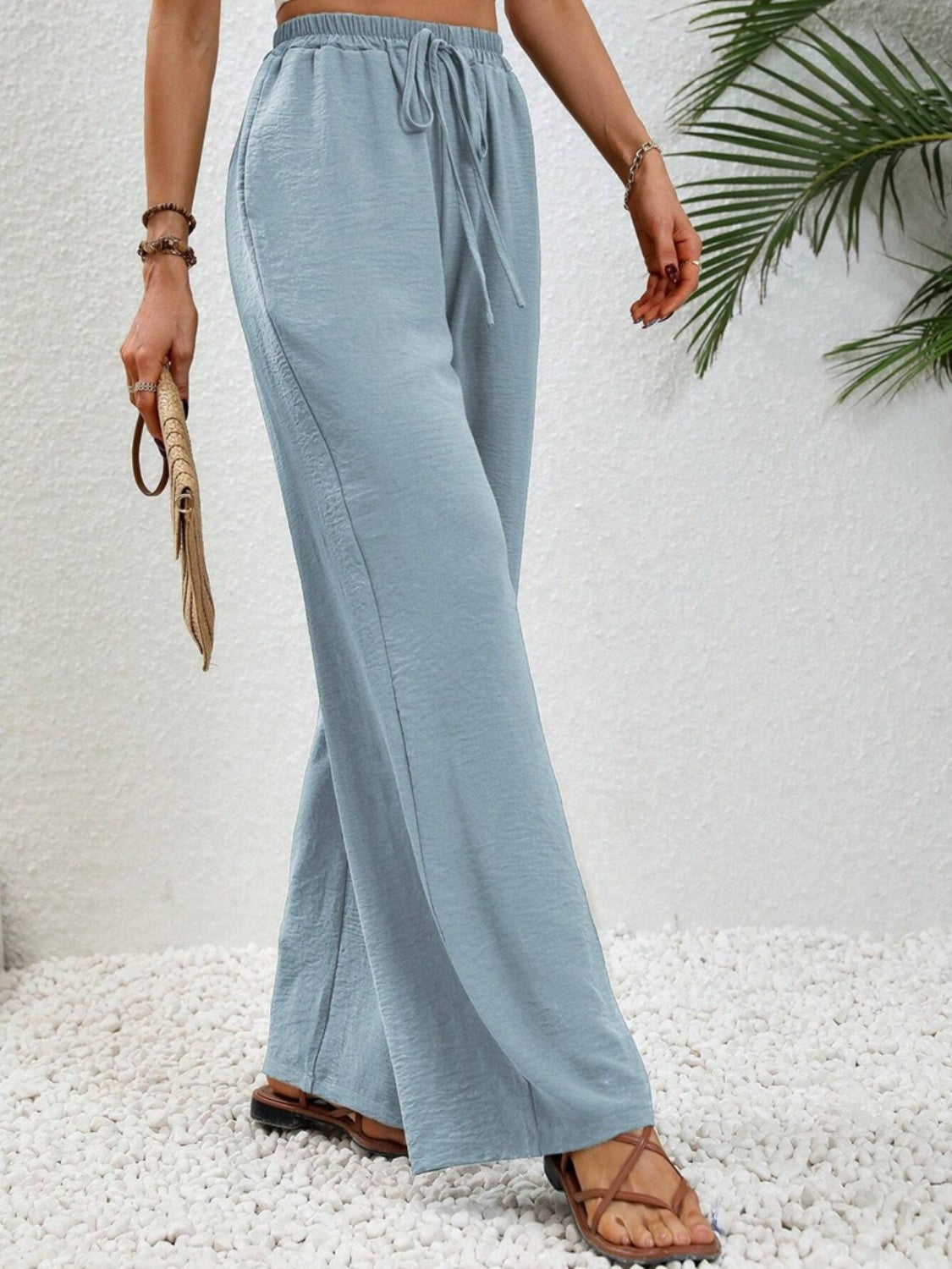 Women Wide Leg Drawstring Pants Lightweight Comfortable Trousers - Image 20