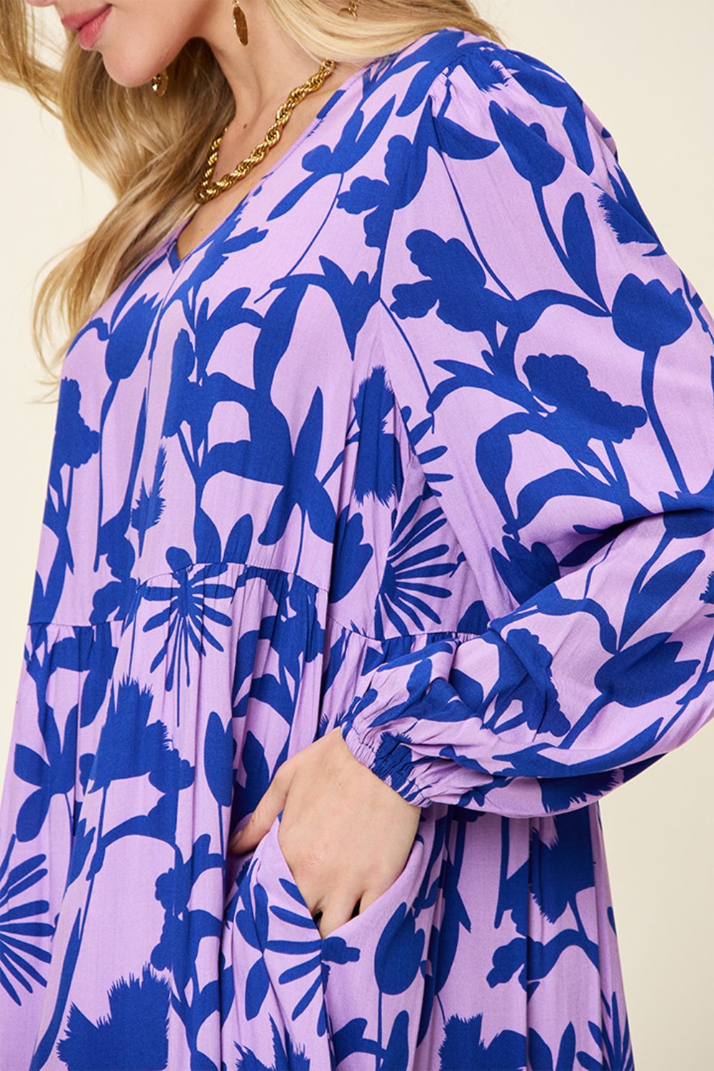 Printed Ruffle Hem Dress with Functional Pockets