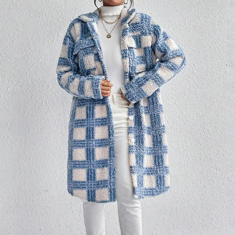 Women’s Lightweight Plaid Fleece Shacket Button Down Jacket