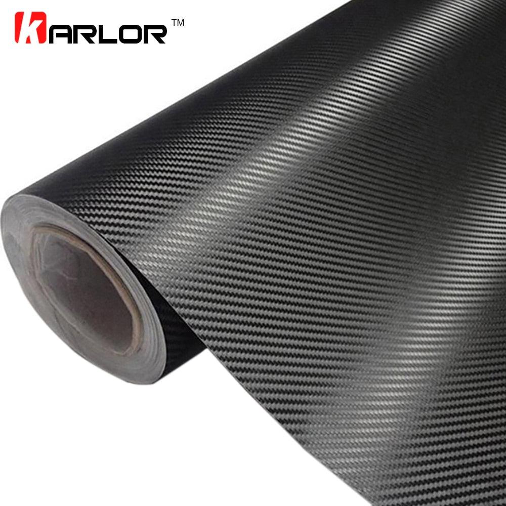Close up of textured 3D carbon fiber vinyl wrap roll in a geometric weave pattern