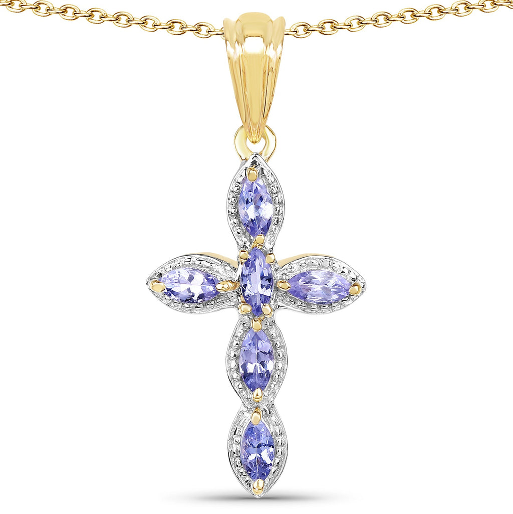 14K Yellow Gold Plated 0.84 Carat Genuine Tanzanite .925 Sterling Silver Pendant