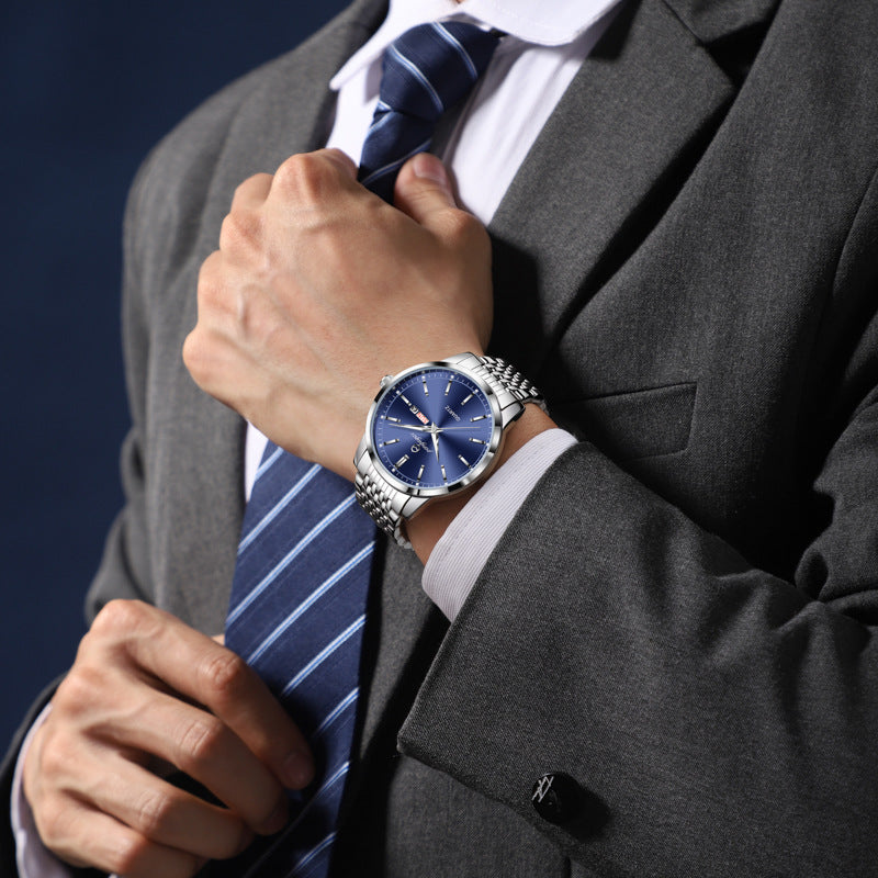 Mens Water-Resistant Quartz Wristwatch with Steel Band and Dial