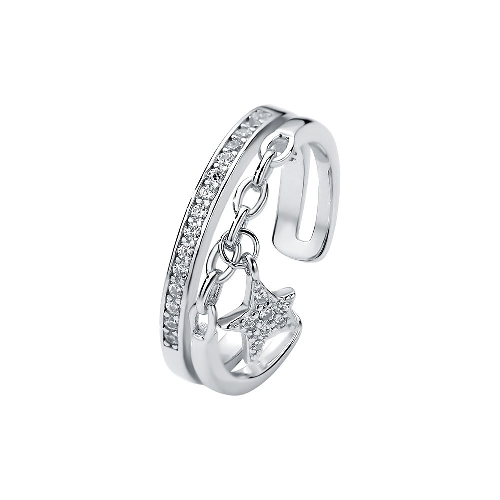 S925 Sterling Silver Micro-paved Diamond-studded Star Ring