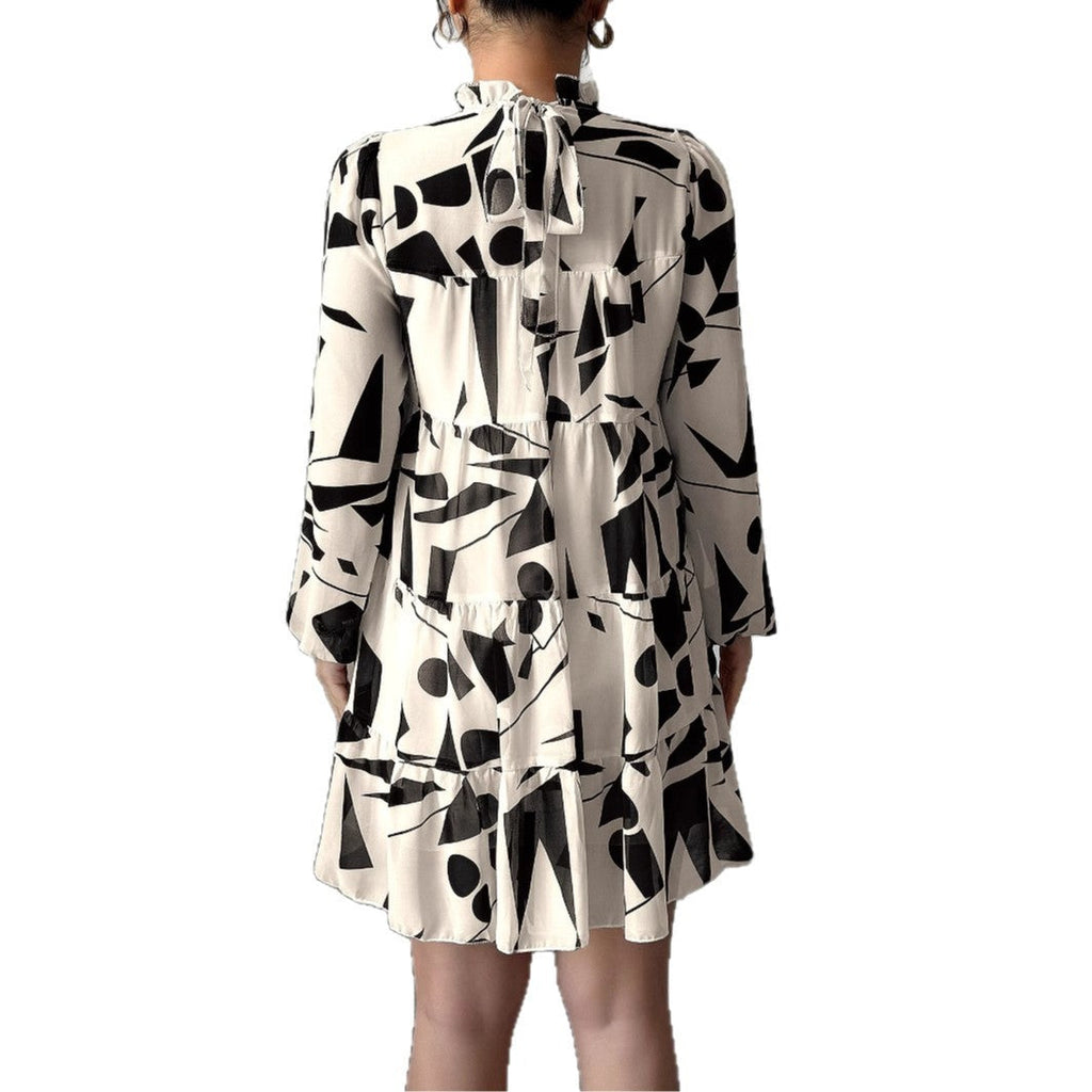 Women’s Abstract Geometric Print Casual Pullover Woven Dress
