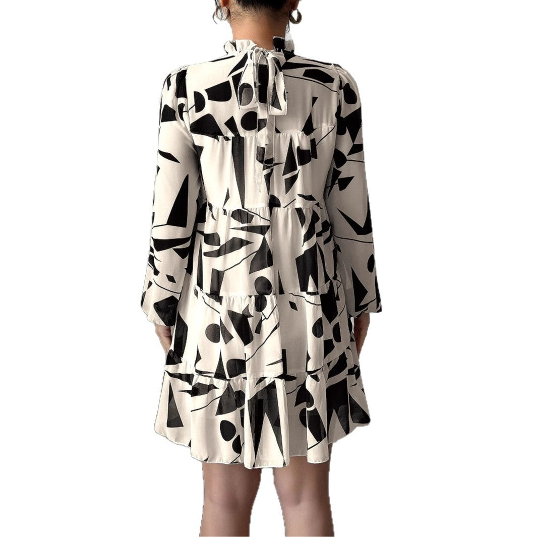 Women’s Abstract Geometric Print Casual Pullover Woven Dress