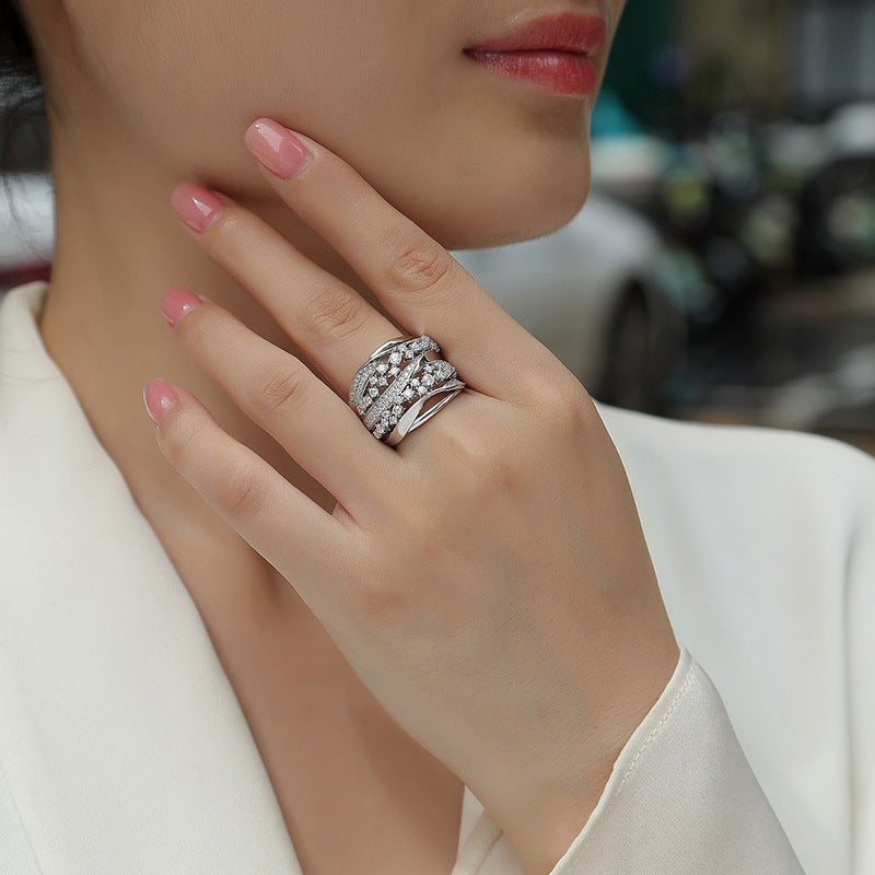 Geometric Cubic Zirconia Statement Ring in Platinum Plated Copper