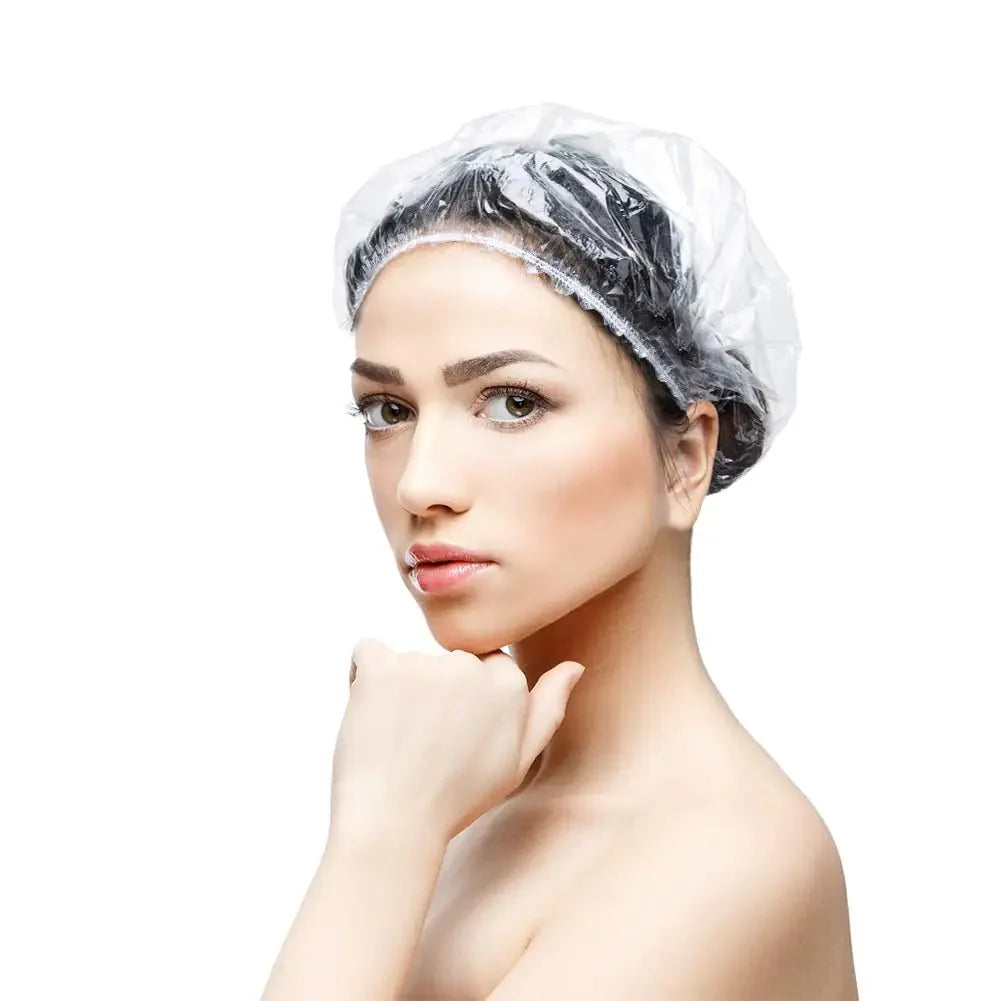 30pcs Disposable Shower Caps - Multi-Purpose Thickening Elastic Bath Cap Plastic Waterproof Clear Shower Cap Bath Shower Caps Women Spa,Men Hair Caps,Home Use,Hotel and Hair Salon, Travel.(Size 52CM) Large 30PCS