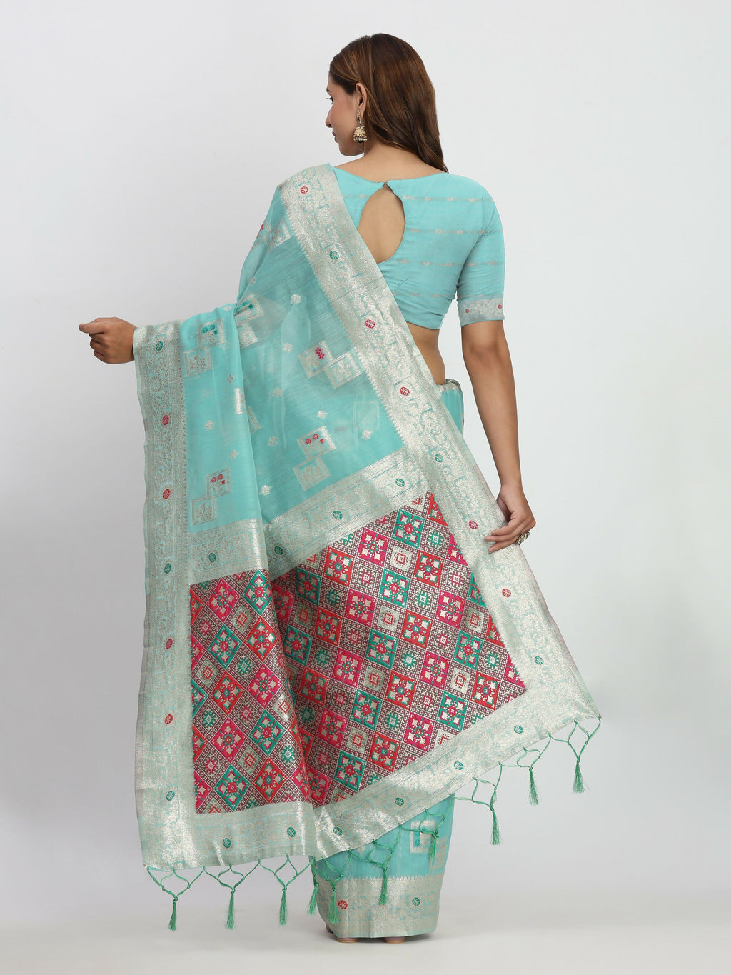 Elegant Sea Green Linen Cotton Saree with Blouse