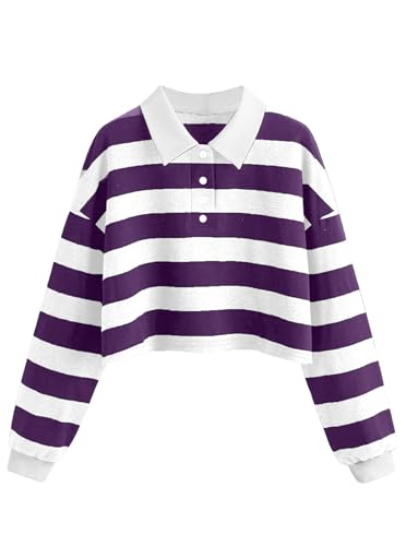 Women's Black Collared Half Button Polo Crop Sweatshirt - Image 15