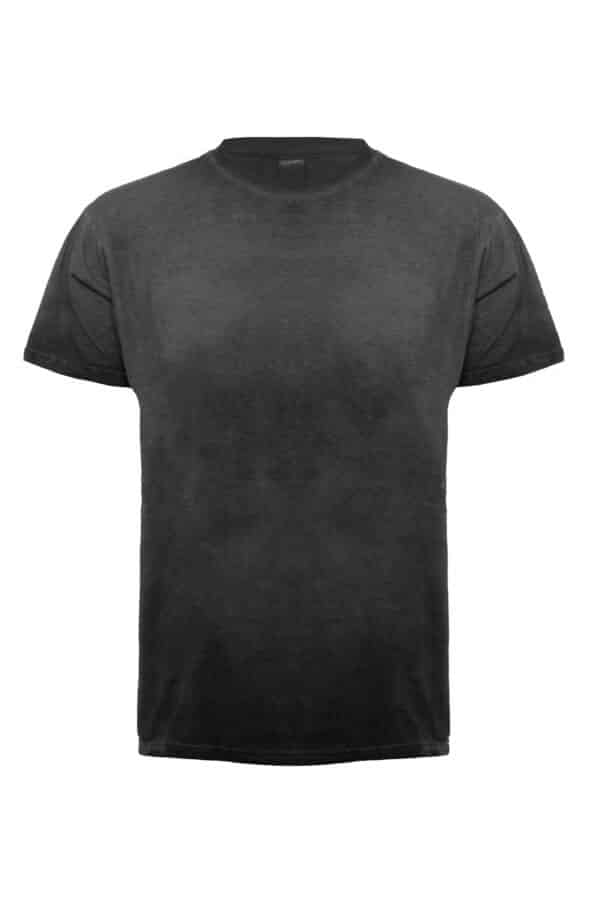 Front view of a charcoal-grey oil-washed vintage style short sleeve crew neck t-shirt