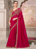 Red and Beige sequence embroidered wedding saree with unstitched blouse