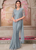 Silver Grey traditional wedding saree with delicate embroidery