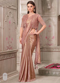 Rose gold traditional wedding saree with embroidery and unstitched blouse
