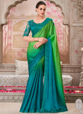 Vegaa Fashion Green And Blue Embroidered Traditional Wedding Saree